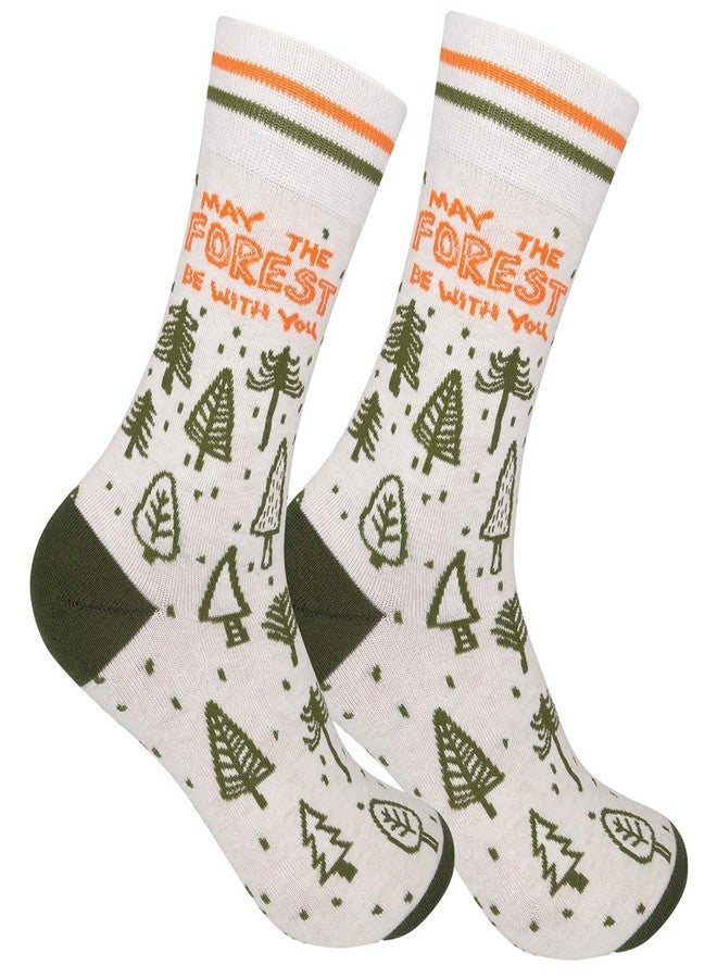 FUNATIC May The Forest Be With You Novelty Crew Socks | Rainforest Earth Day Gift Camp Apparel with 4th Saying for Men Women | Best Save Nature Month Preservation Lover Present | Pine Tree Planet Love - Image 1